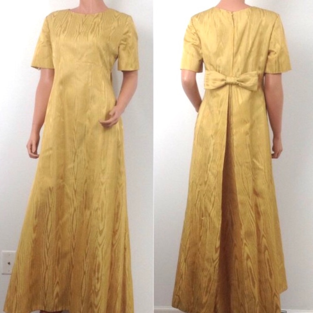 VTG 70s long dress bow short sleeve prom formal